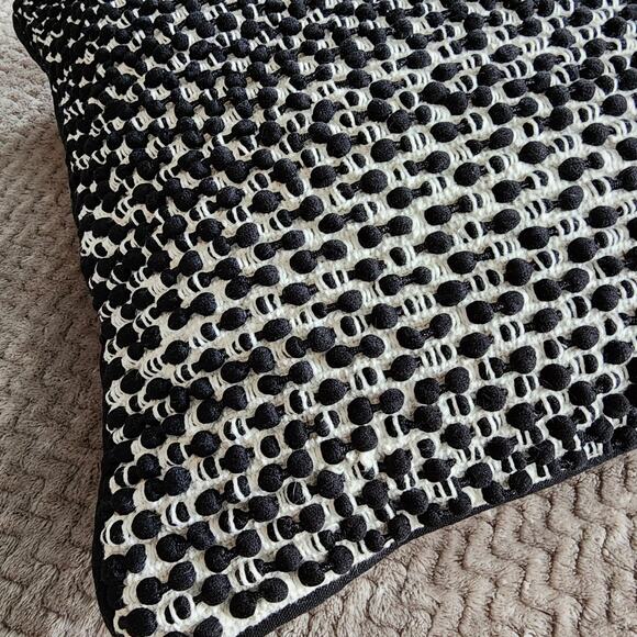 Magnolia Home Ruth Throw Pillow Black White Slub Crochet Bobble Knit 19x19 $70 - Picture 6 of 10